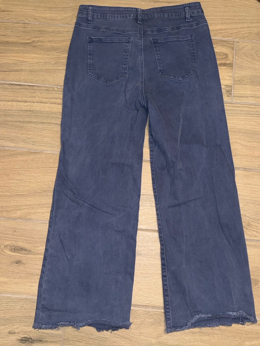 Zenana Outfitters Wide Leg Jeans With Raw Hem Blue/Purple Color Size L - Picture 2 of 6